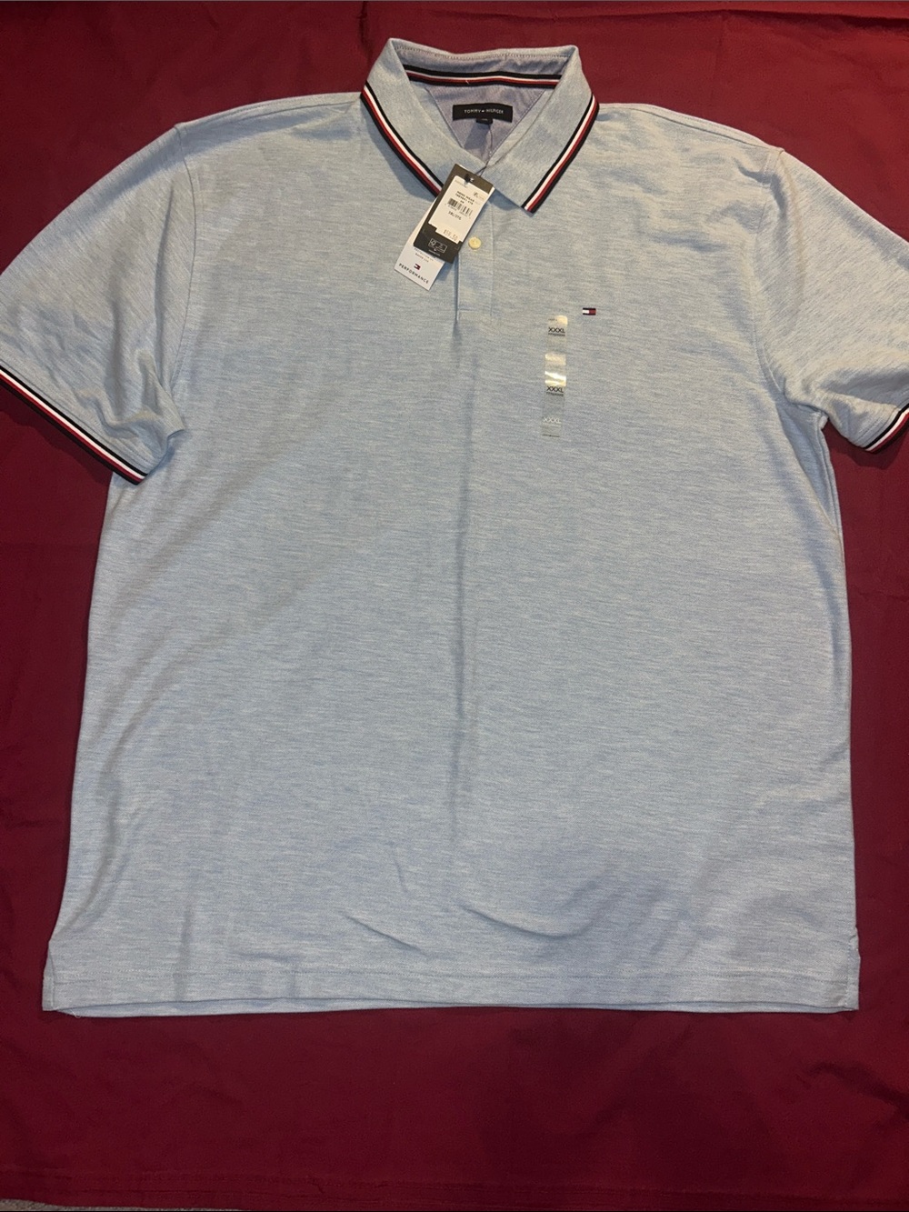 Tommy Hilfiger Light Blue Polo with Red-White-Navy Trim